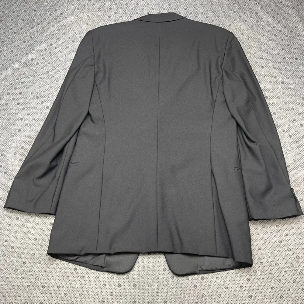 Vintage Valentino Uomo Black Tuxedo Suit Pure Wool Satin Lapel 44L W34xL34 FLAW